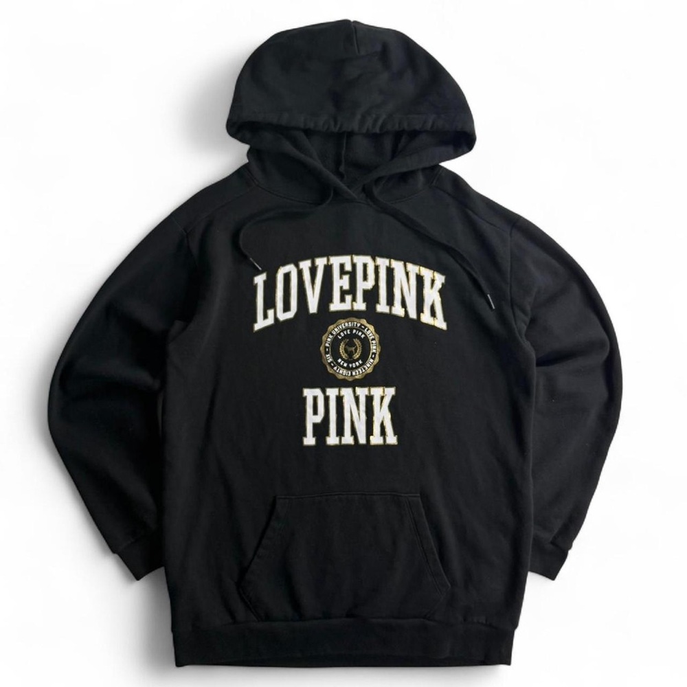 Pink by Victoria’s Secret Black And Gold Hoodie Collegiate Style size large